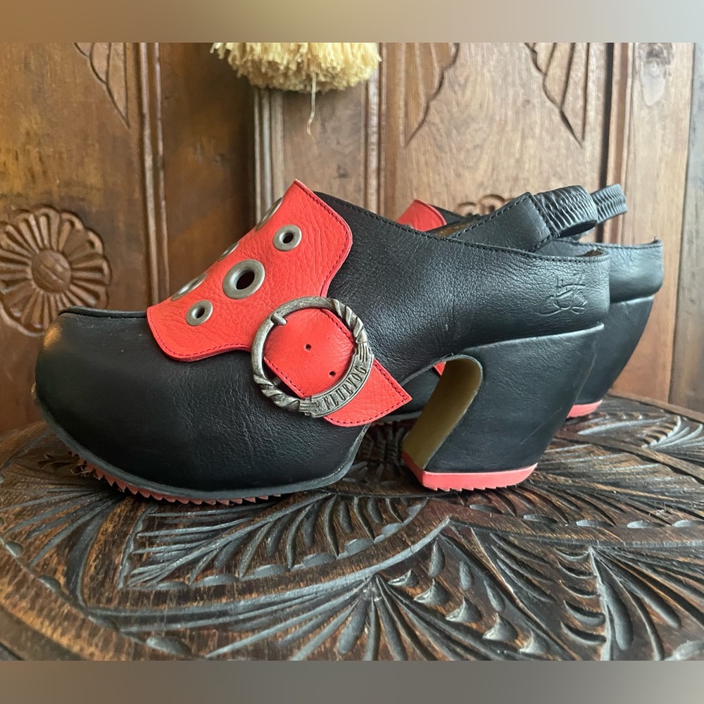 John Fluevog “The Buzz” Black and Red Platform Shoes